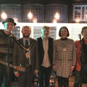 Terry Murphy, Pete Mortimer and Taif Ball, with the Mayor of Barry, Cllr Ian Johnson, and his consort, Cllr Millie Collins.