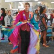 FLASH MOB: Joseph appearing from upstairs in his 'amazing technicolour dreamcoat'.