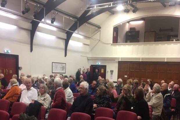 Residents attend meeting on Dinas bypass.