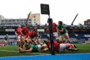 Ireland's Dorothy Wall scores a try during the Women's Guinness Six Nations match at Cardiff Arms Park, Cardiff. Picture date: Saturday April 10, 2021..