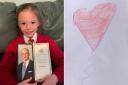 Ellie Davies (L) made a sympathy card for Queen Elizabeth II following the death of Prince Philip