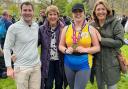 Samantha Metcalfe ran the marathon for Marie Curie. Pictured: partner Rhys, mum Jane, and grandmother Anita