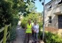 Cllr Malcom Phillips with Councillor Marianne Cowpe at the footpath at Llwyn Derwen