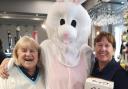 Brynhill Ladies captain Chris Hopkins, the Easter Bunny and competition winner Linda Hewlett