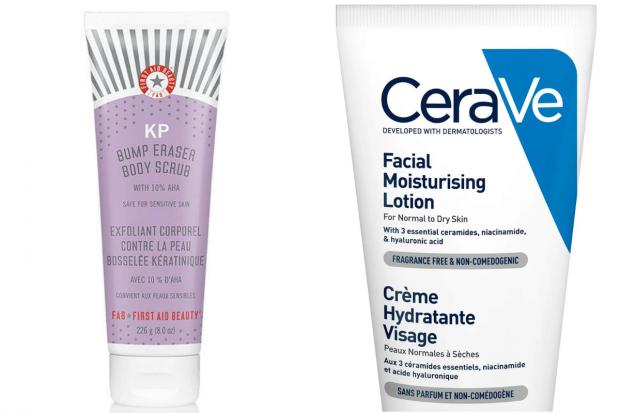 Barry And District News: First Aid Beauty KP Bump Eraser Body Scrub and CeraVe Facial Moisturising Lotion. Credit: CeraVe