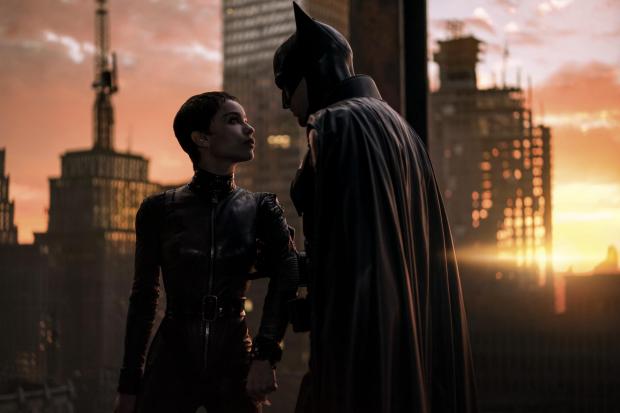 Barry And District News: Zoe Kravitz as Catwoman. Robert Pattinson as Batman. Credit: PA