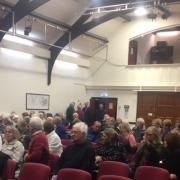 Residents attend meeting on Dinas bypass.