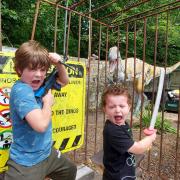Gruffydd Rhys Casper and Saxon O'Hennessy in the new Raptor Feeding zone