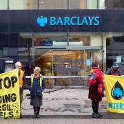 Extinction Rebellion hold protests at UK banks today. Picture: SWNS