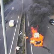 A vehicle went on fire on the M4 this morning