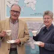 John Buxton (left) with Jane Hutt MS (right) toasting the success of the new Barry War Museum and Heritage Centre