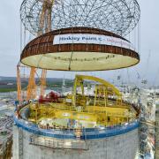 The huge dome structure being place on Hinkley Point C on Friday