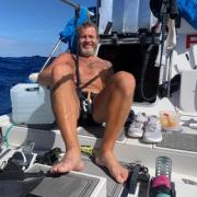 John Haskell on boat the rowboat in the Atlantic Ocean