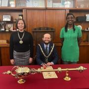 Ayshea Martyn (R) with Barry Town Mayor  Cllr Ian Johnson (C) and Cllr Bronwen Brooks (L)