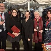 L-R George Richards, CBRE, Wales Office Minister Fay Jones, Lucy Cohen, Mazuma, Cllr Mary Ann Brocklesby, Monmouthshire County Council, Kellie Beirne, CCR