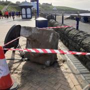 Part of huge sea wall in Barry corned off after being knocked over by high waves