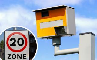 Main image of a fixed speed camera / Inset image of a 20mph sign.