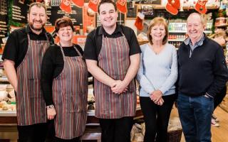 Three generations celebrate 40 years in business at Food for Thought deli Nathan Keeble (L), Sarah Keeble, Leroy Keeble(C), Lynda Keeble (R) and her husband Dave