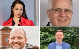 Top, from left, Emma Wools, Dennis Clarke, George Carroll and Sam Bennett are vying to become South Wales Police's next Police and Crime Commissioner