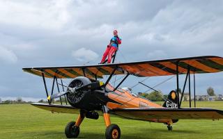 Patsy raised £950 as she took on the wingwalk on a 1940s Boeing Stearman biplane